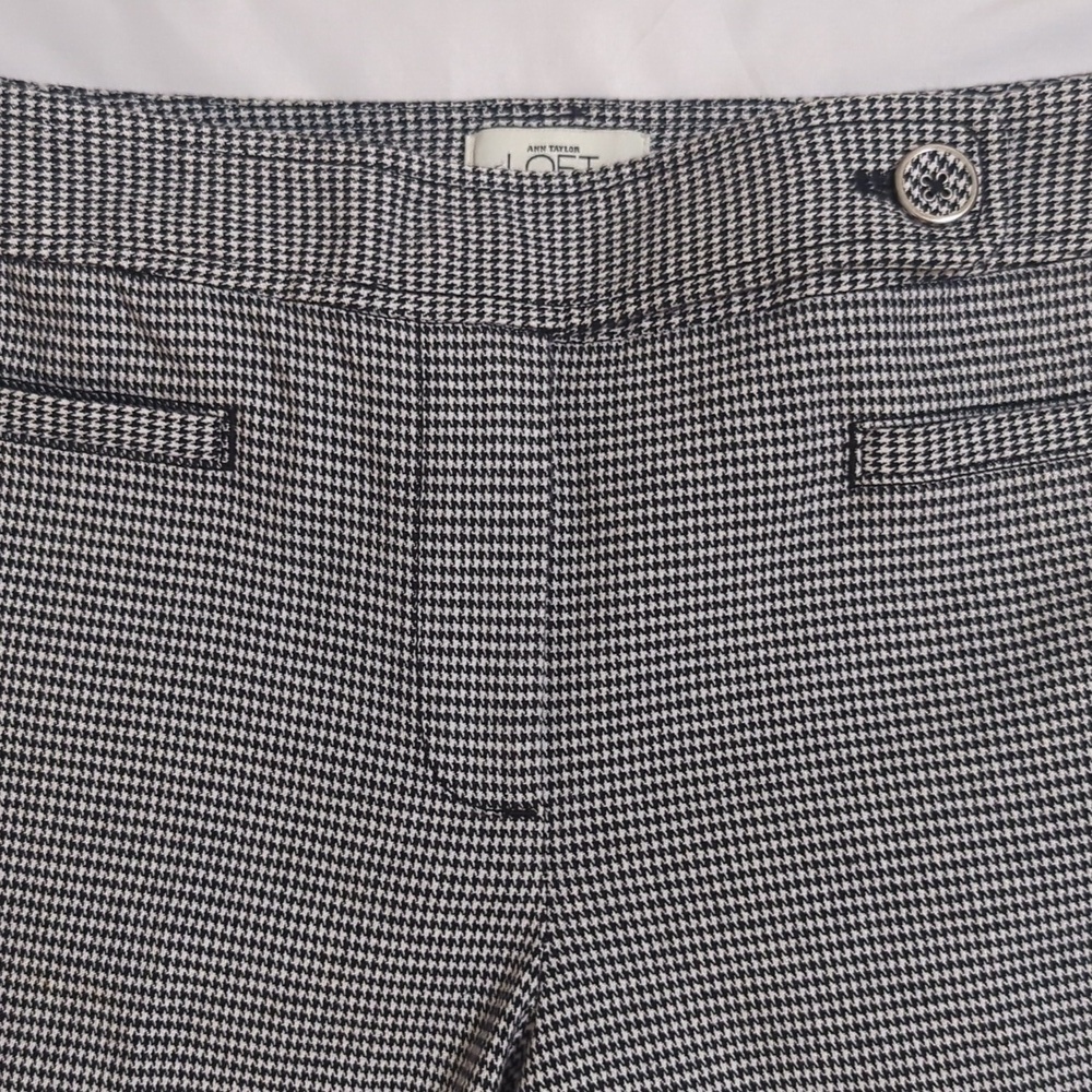 LOFT Marisa Houndstooth Crop Pants, Color Black/White Size 6 - Picture 3 of 14